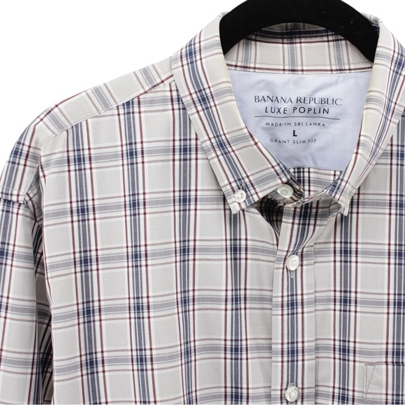 Banana Republic Luxe Poplin Grant Slim Fit Buttondown Summer Chic Men's Size L - Picture 3 of 9